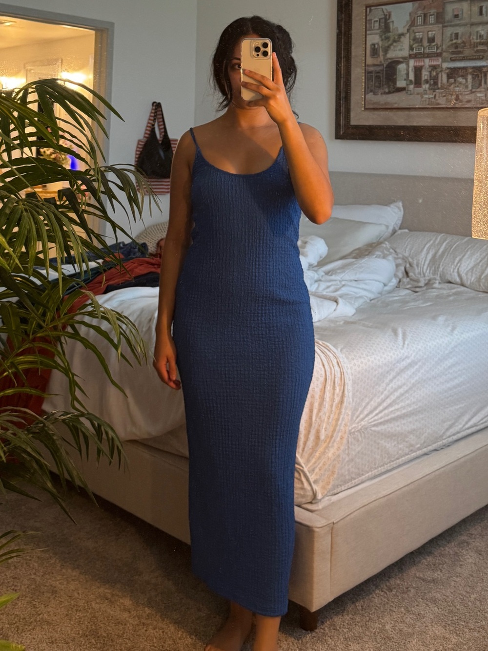 Women’s Blue Knit Tank Midi Dress